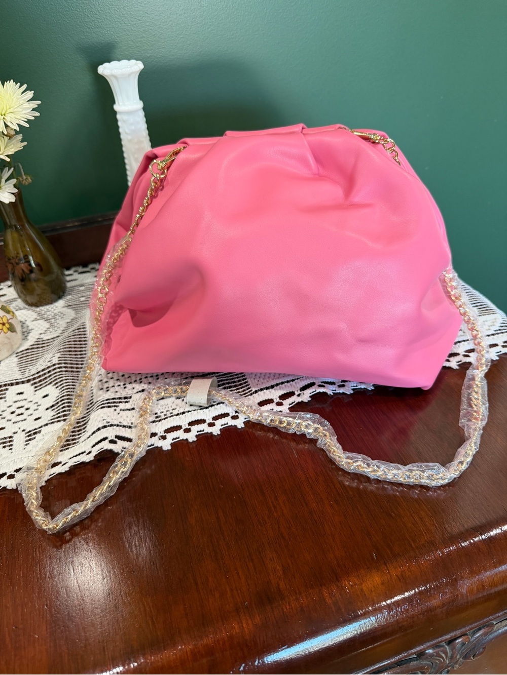 Urban Expressions Bright Pink Crossbody with Gold Chain Strap